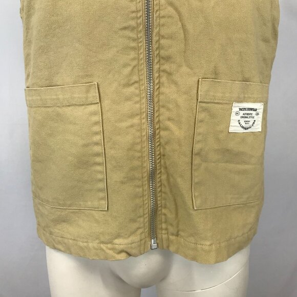 PACSUN ~ MENS SMALL ~ TAN CANVAS FULL ZIP LINED VEST CHORE COAT CARGO - Picture 3 of 7